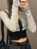 Grunge 2 Pieces Tops Women Casual Y2k Vintage T-shirt Long Sleeve E Girl Streetwear Lace Up Crop Tops Korean Style