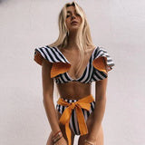 Women Floral 2021 Push-Up Padded Bra Ruffles Bandage Bikini Set Swimsuit Swimwear Bathing Suit Beachwear