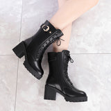 Zingj Women With Short Boots In Winter, Women's Boots, Thick Heels, Martin Boots, High Heels, Leather Boots, Velvet Women's Cotton