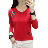 Size T Shirt Women Clothes 2021 Embroidery Tshirt Long Sleeve Tops Clothing T-Shirts Casual Tee Shirt Femme Poleras