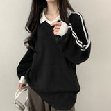 Polo Collar Embroidered Waffle SweatshirtsOutfit