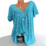 Casua Fashion Printed Summer tshirt Ladies V-Neck Tunic Tops Female Plus Size Women Short Sleeve Shirt Blusas
