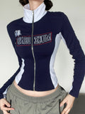 Print Fashion Y2K Jackets Long Sleeves Patchwork Turn-down Neck Coats Streetwear Sexy Autumn Cute Zip Up Outfits 2022