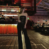 Strapless PU Leather Asymmetrical Top- Outfit
