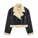 Black Pu Leather Fur One-sided Reversible Jacket- Outfit