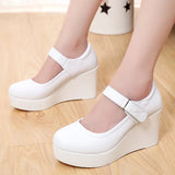 8CM High Heel Heel Leather Shoes 3CM Thick Waterproof Table Comfortable Loose Cake Shoes Round Head Light Magic Stick Single Shoes