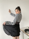 Gray Mesh Pathcwork Preppy Style Blazer Dress Fall 2021 Women Fashion Designer Mini A Line Korean Fashion Dress