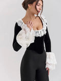 Long Sleeve Lace Flare Trim Corset Top- Outfit
