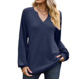 Zingj Autumn / Winter New V Collar Waffge Pure Color Long-Sleeved Loose T-Shirt Jacket Female-Outfit