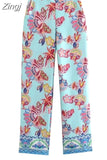 2023 Women Pants Sets Pink High Waist Pants For Women Vintage Print Woman Trousers Streetwear Casual Summer Women's