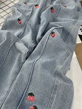 High Waist Women Strawberry Embroidery Jeans Casual Fashion Streetwear Wide Leg Denim Trouser Straight Baggy Denim
