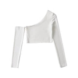 Zingj Trendy Women's Wear Machine Short Sloping Shoulder Long-Sleeved T-Shirt Women's INS Fashion Irregular Bottomed