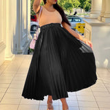 High Waist Pleated Long Skirt With Belt- Outfit