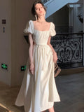 New French Vintage Party Prom Short Sleeve Princess Dress For Women Fashion Hollow Out White Dress Female Clothes