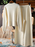 Women Knitted Tracksuit 2024 Autumn Winter Round Neck Loose Cardigan Sweater + Wide Leg Trousers 2 Piece Set Casual Outfits