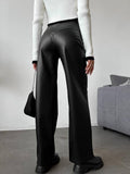 Zingj Women's Fall / Winter 2024 High-Waisted Leather Patchwork Trousers For Women's Casual Pants Leather