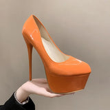 Zingj Autumn New Style High Heel Single Shoes Female Spell Color Fine Heel Sexy Single Shoe Waterproof Platform Ultra High Heel Nightclub Women's Shoes Tide-Outfit