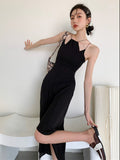Summer 2022 Womens Fashion Backless Long Slip Dress Black Spaghetti Strap Tunics Designer Asymmetrical Midi