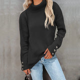 Zingj And Winter New Striped High Leader Mouth Button Sweater Solid Color Casual Loose Plus Size Sweater Woman-Outfit
