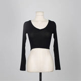 Slim High Quality Plain T Shirt Women Cotton Elastic Summer Female Crop Top Long Sleeve Sexy Thin T-shirt See