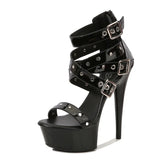 Zingj Model Rivet Pull Even Roman Sandals High Heel 15Cm Thin Heel Summer Waterproof