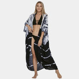 Queens Women Striped Half Sleeve Beach Loose Bohemian Maxi Dress Ladies V-neck Lace Boho Kimono