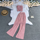 Zingj Suspenders Strapless Short Top High Waist Drop Feeling Wide Leg Pants Two-Piece
