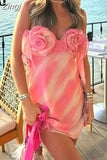 Pink Mini Dress Women Flower Backless Slip Dress Woman Summer Sexy Short Dresses For Women 2023 Beach Holiday Party