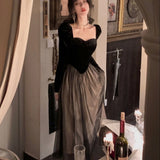 Autumn Sping Women Vintage Midi Dress Female Sexy Ladies Elegant Evening Party Prom Robe Vestidos