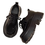 Zingj Ace Small Leather Shoes Female British Platform Black High Heel Height Autumn Winter Work Shoelaces Heel Round