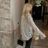 Embroidery Hot Drilling Shirt Women's Shiny Lapel Mid-Length Loose Blouse Simple Summer All-Matching Tops 2022