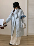 Scarf Long Down Jacket Female 2024 Winter Korean Sweet Thick Pocket Over The Knee White Duck Down High-End Coat-Outfit