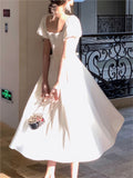 New French Vintage Party Prom Short Sleeve Princess Dress For Women Fashion Hollow Out White Dress Female Clothes