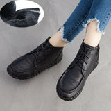 2021 Vintage Style Genuine Leather Women Boots Flat Booties Soft Cowhide Women's Shoes Ankle Boots zapatos