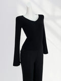 Zingj Temperament Commuter Black V Neck Nail Bead Sweater Women's New Early Spring Horn Sleeve Slim Long Sleeve
