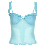 Spring Fashion Trend Women's New Sling Tape A Word Shoulder Repair Body Yarn Net Bare Back Small