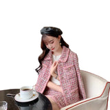 Autumn New Pink Tweed Female Coat For Women Suits Skirt Elegant Socialite ChanNel Style Suit Two-piece Set Chandal