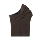 Women's Knitted Top 2025 Spring Sexy Shoulder Folded Body Short