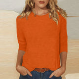 Zingj Women's Top With A Round Collar Seven-Sleeve Solid Color T-Shirt-Outfit