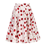 Autumn High Waist Skirt Cotton Womens Polka Dot Floral Print Vinatge Swing Pinup Rockabilly 50s Retro Vintage Party