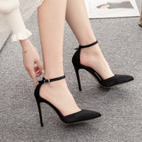 Cm Black Satin Noodles In The Air Pointed High-Heeled Sandals Fine High Heel Women Sandals Large Size