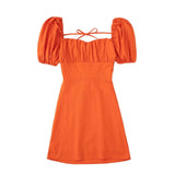 New Spring 2025 Square Collar Solid Color Versatile Bubble Sleeve Back Band Open Back