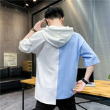 New Men's T-Shirt Top Breathable Stitching Men's Cotton Short-Sleeved Loose Round Neck Hong Kong Style Men's