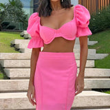 Zingj 2023 New Fashion Solid Color Sexy Strapless Top Skirt Suit-Outfit