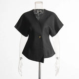 Commuter Wind 2025 New V Neck Short Sleeve Waist A Button Door Skirt Asymmetric Thin Pure Color Vest