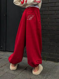 Red Printing Trousers Women Loose Gibe Foot Drawstring Design Street Cool Sports Slacks Autumn And