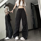 Side Zip Up Contrasting Straight Leg SweatpantsOutfit