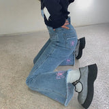 Butterfly Embroidery Flare Denim Pants Women High Waist Vintage Jeans Korean Fashion Clothes Female Bell Bottom