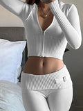 knit two-piece suit with zip and