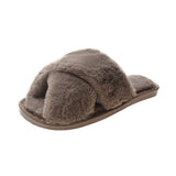 Zingj Slippers Female 2023 Autumn And Winter New Women Flat Toe Home Cross Plush Slippers- Outfit